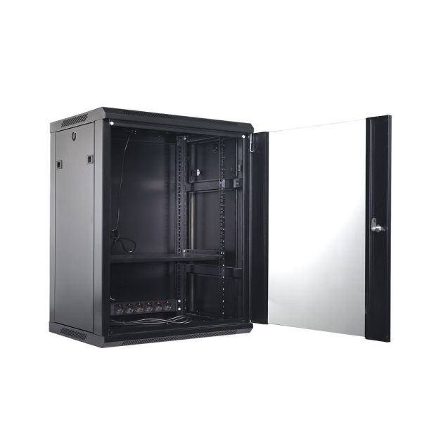 Server Rack Cabinet 15U 19 Inch Wall Mount Network Cabinet with Reinforced Steel Frame and Flat Pack Design for Logistics