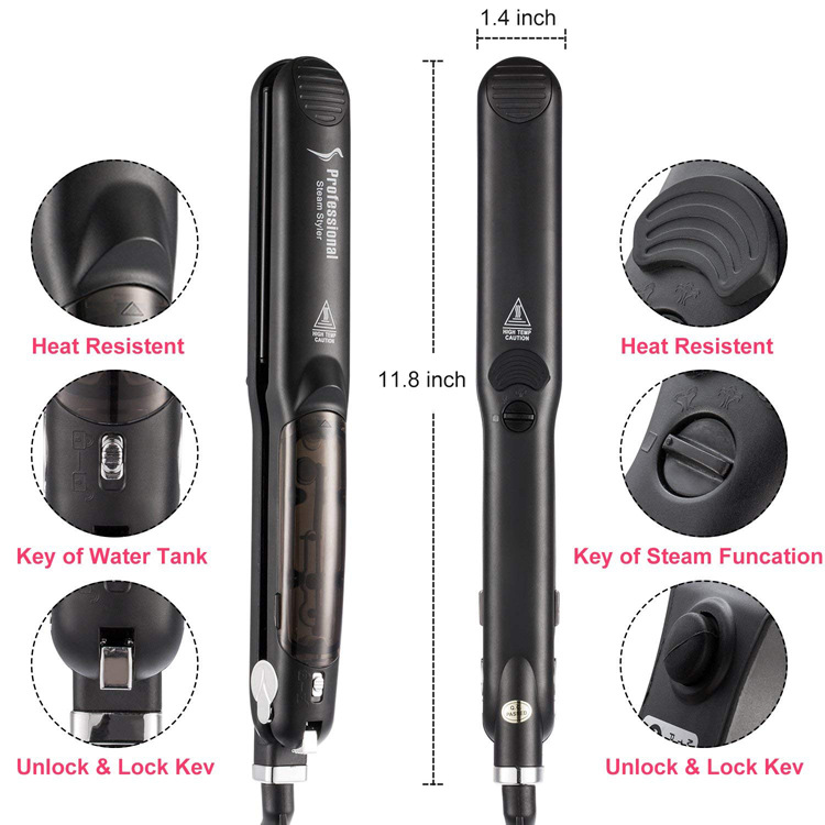 Professional Electric Hair Steam Straightener Flat Iron Fast Heating Ceramic Plates for Household Outdoor Use Soft Smooth