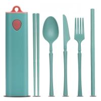 Fibra de paja de trigo verde sostenible de 5 PC Conjunto de cubiertos reutilizables accesorios de vajilla ecológicos diseño elegante para usos múltiples