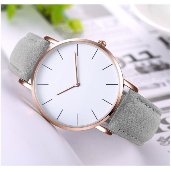 Ultra Thin Case Womens Fashion Watch PVD Plated With Genuine Leather Strap