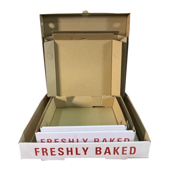 Goods in Stock Wholeasale Corrugated Kraft 8-12 Inch Pizza Box Food Packaging Box with Disposable Lock, MOQ 100PCS