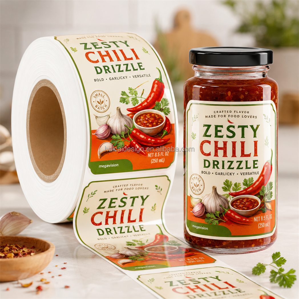 Factory Custom Printed Hot Pepper Sauce Label Chili Paste Jar Label Food Grade Waterproof Sticker Label