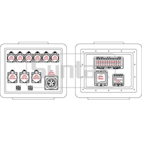 Syntax MD2 5P 63A 400v Three Phase Portable Distribution Boards HDPE IP67 Waterproof With Schneider Breakers for Event Power 530x380x460mm
