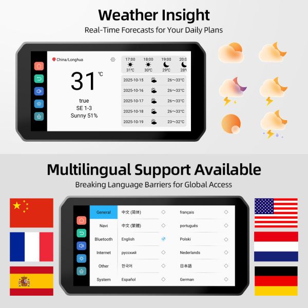 7 Inch Motorcycle Carplay GPS Navigation Screen Moto Android Auto Touch Display Quick Easy Removal of Anti-theft