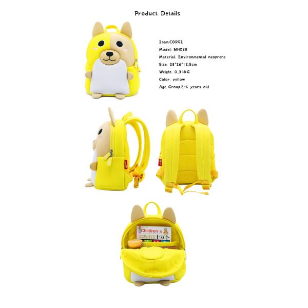 3D Corgi preschool animal backpack made of environmentally and non-toxic neoprene material,cute and stylish