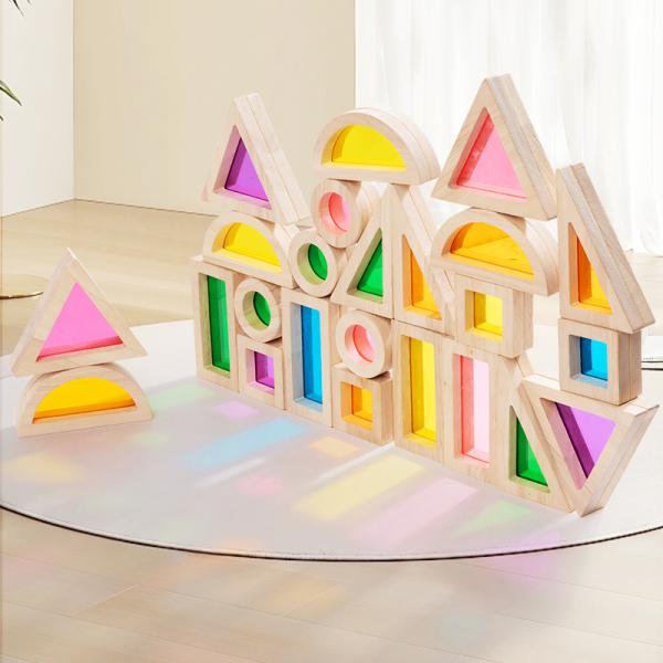 Montessori Wooden Toys Rainbow Sensory Stacking Blocks Acrylic Building Blocks for Kids
