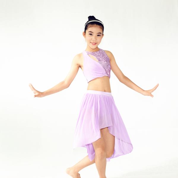 Back Straps Crossing Modern Dance Costumes High Low Skirt Antisymmestic Pleated Tunic Top