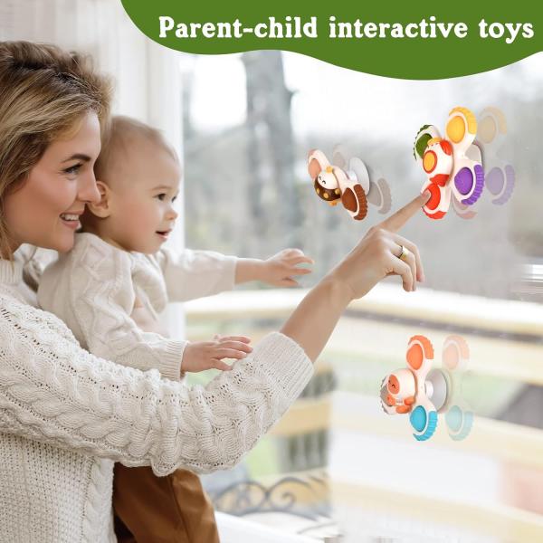 Unisex 3PCS Suction Cup Spinner Toys for Learning Sensory Toddlers 1-3 Baby Bath Ideal Gifts