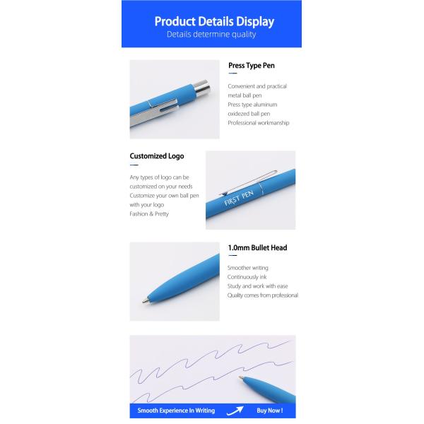 stylo à bille en caoutchouc doux en aluminium coloré stylos à billes commerciaux stylos à billes rétractibles avec logo personnalisé