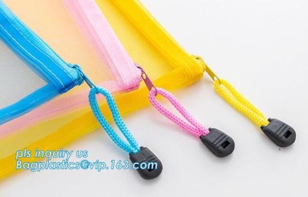 PVC zipper stationery mesh bag, office supplies custom zipper polyester mesh bag for document