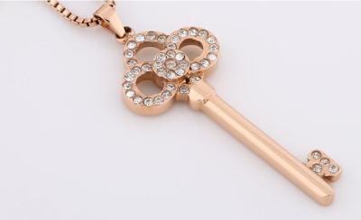 Boutique Stainless Steel Necklace Key Diamond Necklace Female Fashion Jewelry Key Pendant Necklace