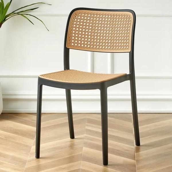 Contemporary Plastic Rattan Dining Chair with Optional Armrest