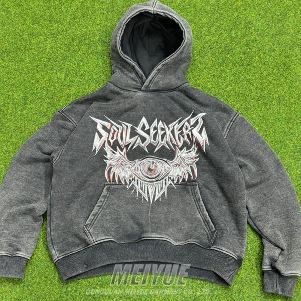 Vintage pesado Distressed Gris Acido Lavar con capucha Diseño de cuerdas Servicio OEM