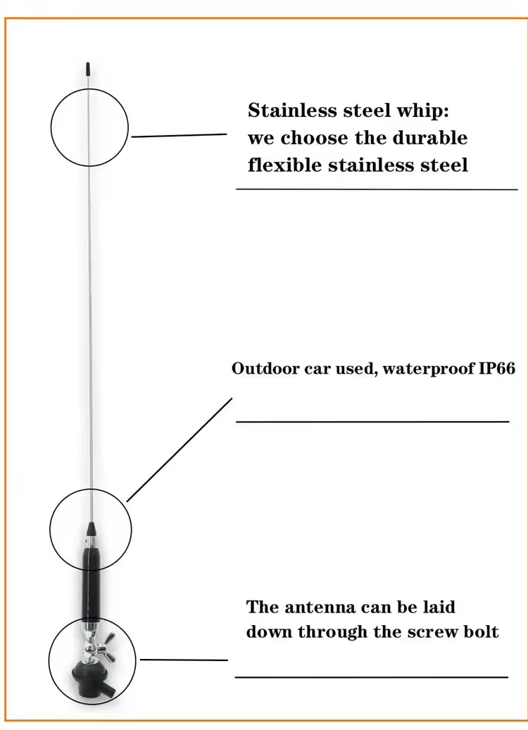 1 - 2dBi 27MHz Stainless Steel Whip Long Range CB Antenna For Car Radio HT-C150