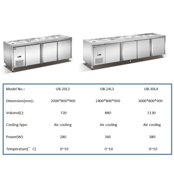 Antiwear 260L Under Counter Refrigerators Anticorrosive Stainless Steel