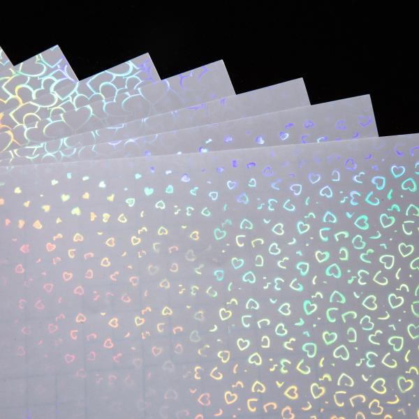 A4 Sheet Transparent PVC PP Heart Holographic Cold Lamination Film Self-Adhesive Decorative Sheet For Durable Lamination