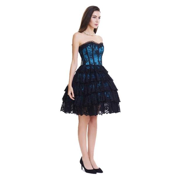 Escuro - laço azul mais pechugón e espartilho mais o vestido desossado de aço do espartilho do tamanho