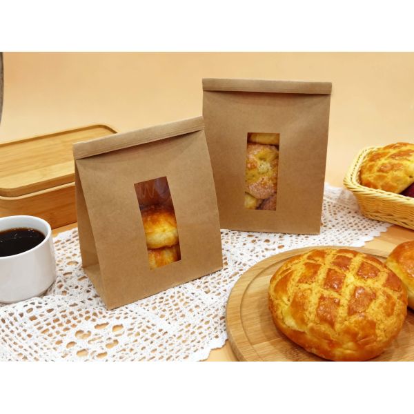 Customized Window SOS Kraft Paper Bag With Tin Tie Clear  Window Use For Baked Food  Tough And Good Tear  Resistance Loading Heavier Items Bakery Bag Bread Bag Food Bag