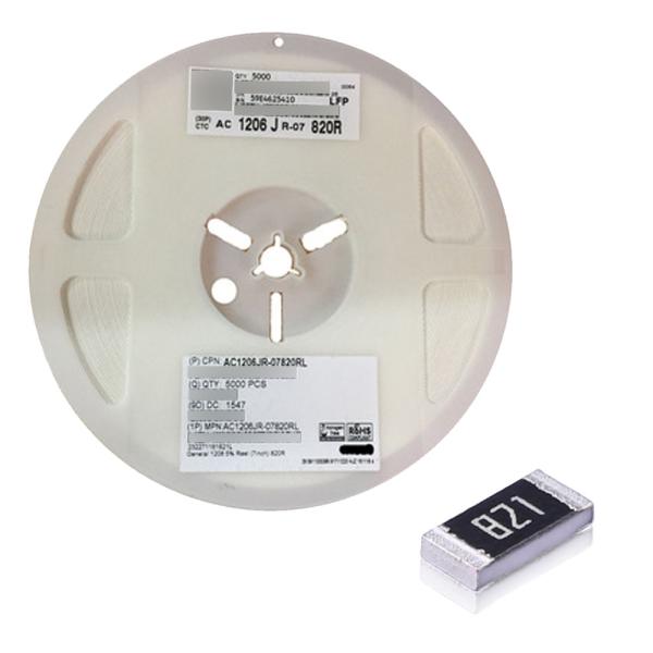 Surface Mount SMD Chip Resistor 820 OHM 1/4W 1206 AC1206JR-07820RL Thick Film
