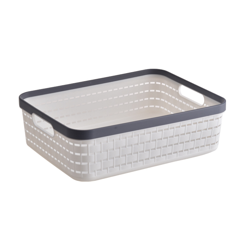 Plastic PP Storage Basket Linen Texture Portable Organizer Bin for Study Books Toys Clutter Organization