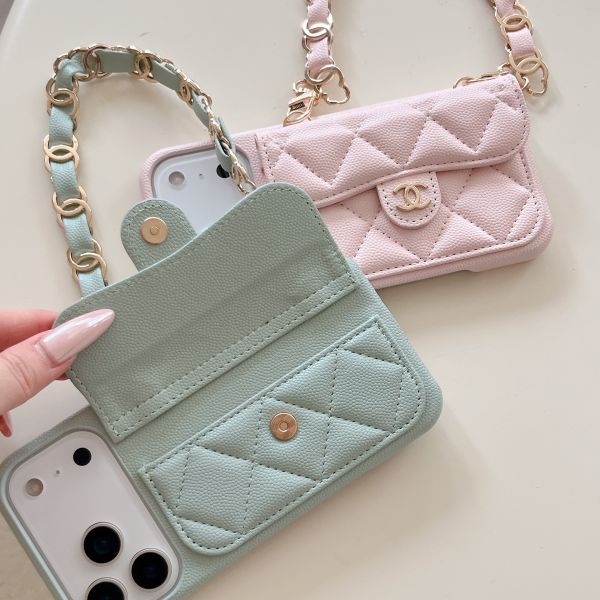 Lychee Pattern Card Holder iPhone 17 Pro Max Phone Case with Handheld Short Chain Leather 16 Pro Protective Cover