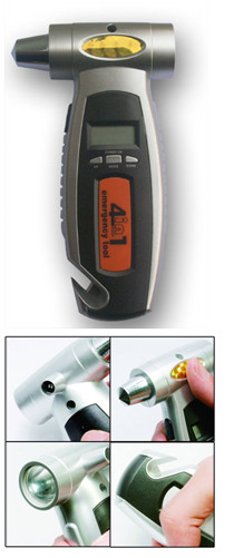 tire gauge with flashlight ,emergency hammer ,seat belt cutter