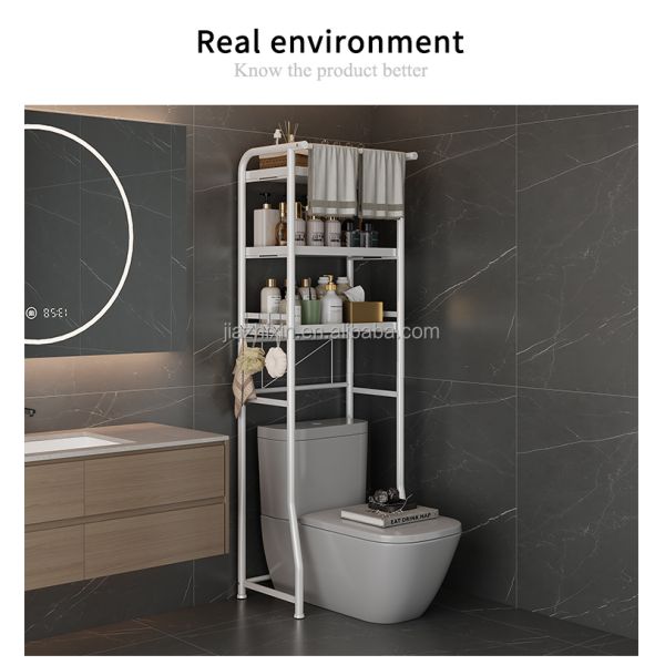 3 Tier Bathroom Metal Toilet Rack Tower With Hanging Rod Towel Storage Holder Toiletries Organize Holder Paper Towel Hook Shelf