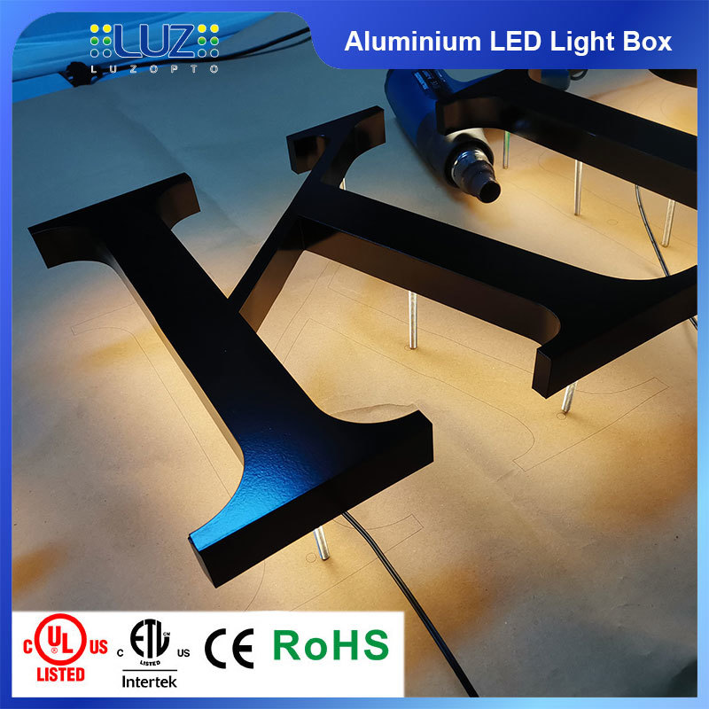 Custom 3D Halo Lit Channel Letters, Matte Black Aluminum Backlit LED Sign for Outdoor Business Storefront