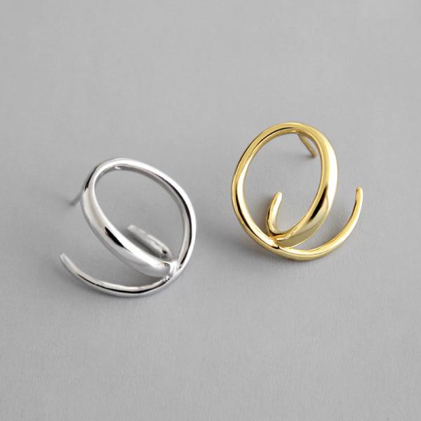 Lanciashow 925 Solid Silver Gold Plated Jewelry Hoop Earrings Simple Concavo Convex Shape