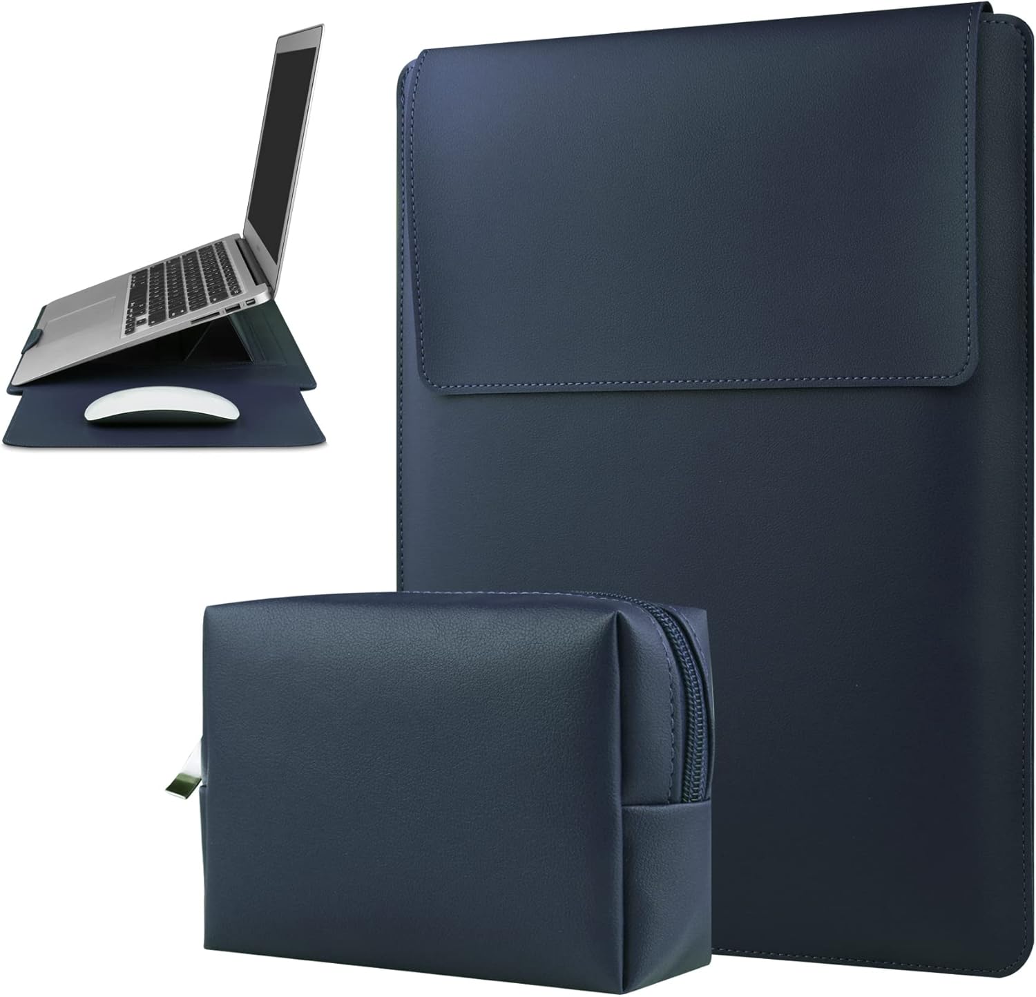 15 16 Inch Laptop Sleeve Case Leather Case with Adjustable Stand for MacBook Pro 16 2021 2019 Sleeve Pouch Blue PU Leather Bags Wholesale OEM/ODM/Private Label