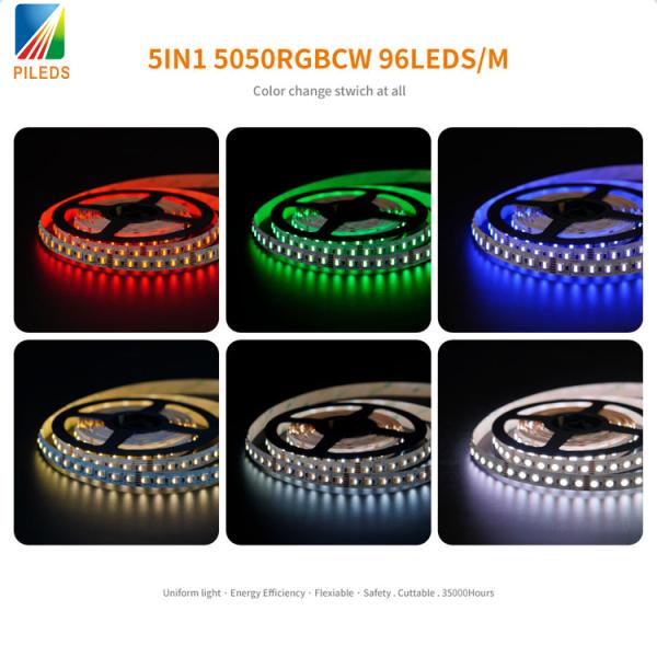 High Lumen SMD 5050 5 in 1 RGBCCT Dc 12V 24V 5M 300 LEDs RGB Mixed Dual Color Flexible Led Light Strip RGBWW