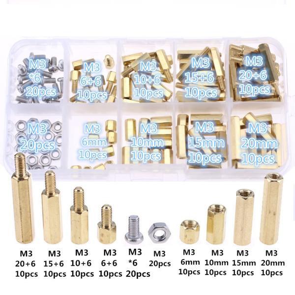 120Pcs M3 Brass Standoff Spacer PCB Board Hex Screws Nut Assortment Kit Female-Female Spacers Male-Female Spacers