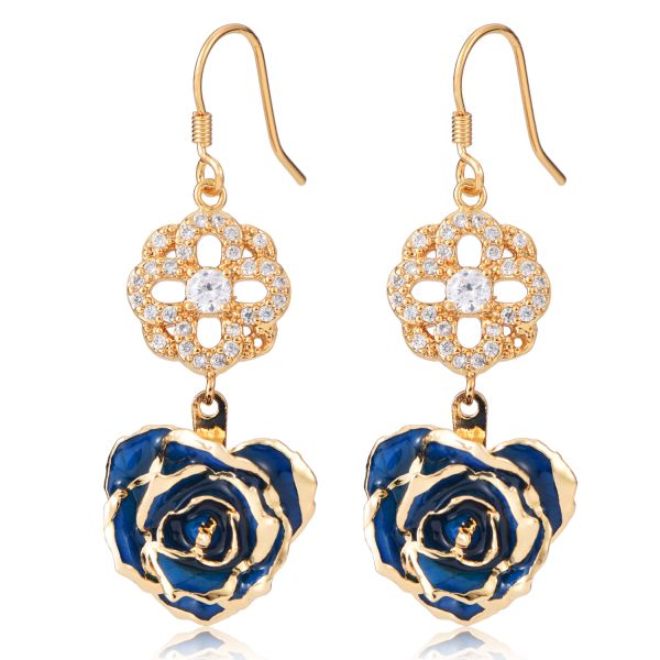 Rose Earrings 24k Gold Dipped Roses Gifts Valentine Day Holiday Everlasting Flowers