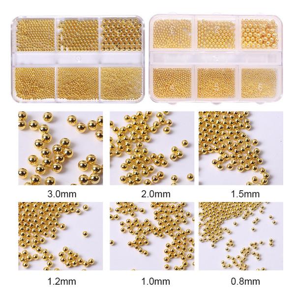 Steel Balls 3D Nail Art Decorations 6 Grid Mixed Metal Round Bead Nail Charms in Bulk