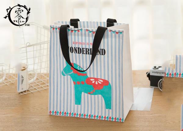 Women Sublimation Printed Canvas Tote Lovely Cartoon Pattern Beige Eco-Friendly Resuable