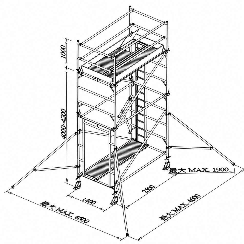Aluminum Mobile Scaffolding Tower with 500 kg Weight Capacity Secure Hook Locking System EN1065 Standard Construction Scaffold