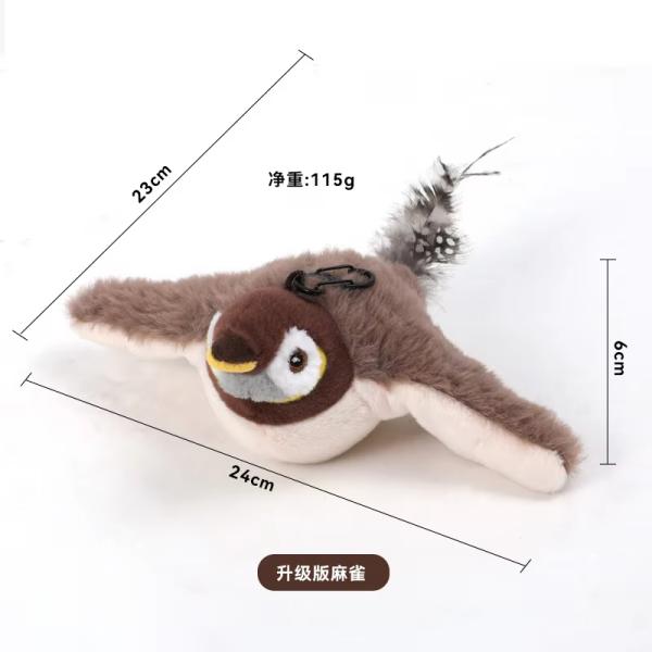 Interactive Smart Electric Rechargeable Plush Flapping Bird Toy for Dogs and Cats Touch Activated Sparrow Chirp Tweet Pet