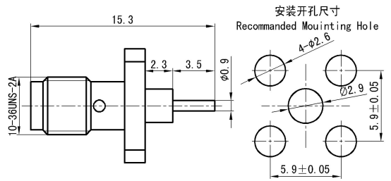 Conector coaxial de RF femenino SSMA cuerpo de latón, montaje de brida de cuatro agujeros