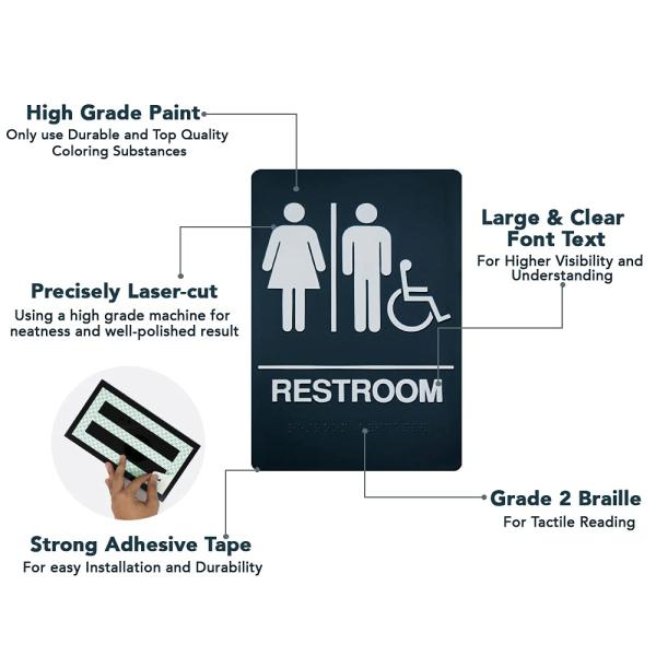 Adhesive Braille Unisex Restroom Symbol Sign For Bathroom