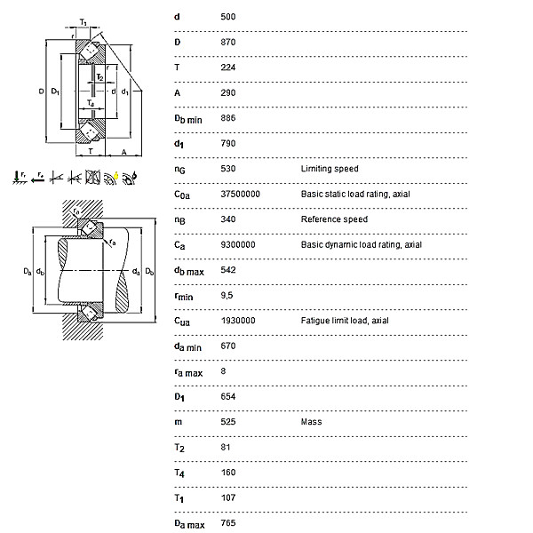 Rolamento de empuxo de agulha resistente ao desgaste 294/500 Durabilidade longa com gaiola de aço