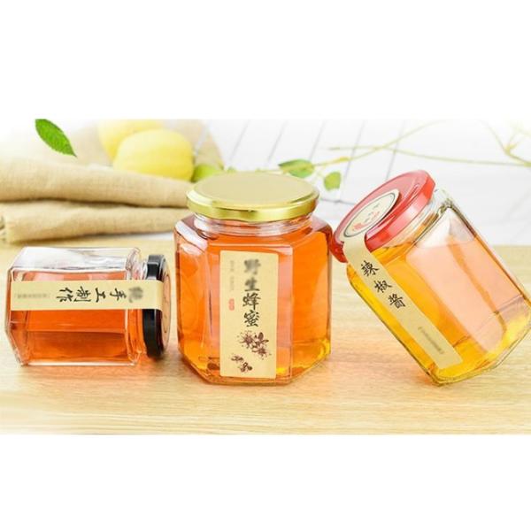 Опарникы меда Recyclable шестиугольника 380ml качества еды стеклянные 13*13*13cm