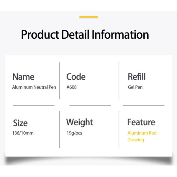 Colorful Aluminum Gel Pen High End Comfortable Holding Metal Rod Drawing Gel Pen