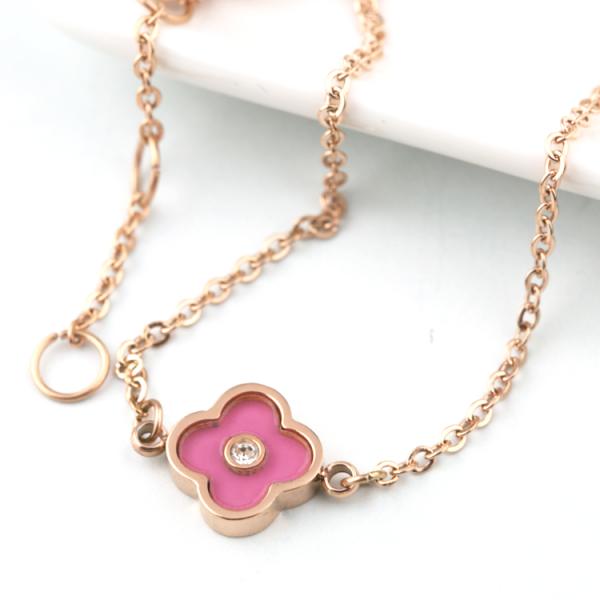 Red Four Leaf Clover Bracelet, Stainless Steel Jewelry Customized Fashion Diamond Flower Charm Bracelet