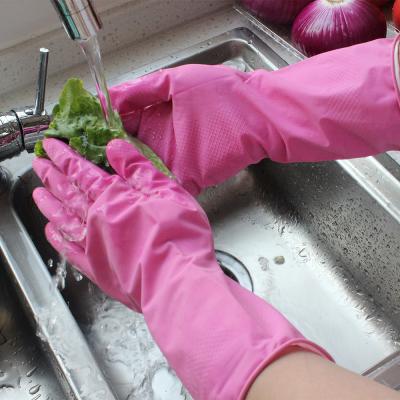 Luvas de lavagem da cozinha cor-de-rosa, luvas de borracha da lavagem da louça para vegetais de limpeza