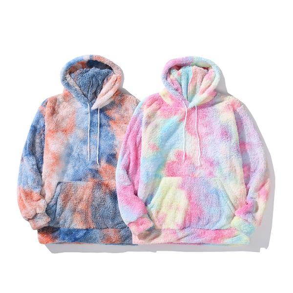 Knitted Weaving Method Tye-Dye Hoodies For Men With Faux Fur   Fashion