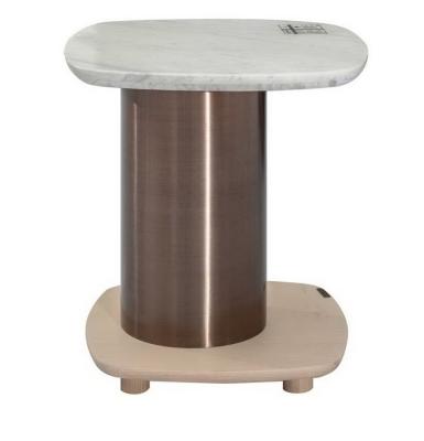 Hospitality lobby reception furniture of Sofa end table in white oak wood in Stainless steel work with Marble stone top
