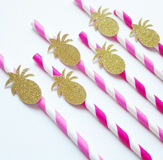 Custom Sticker Flamingo and Pineapple Pattern Paper Straws for Party Bar Accessories