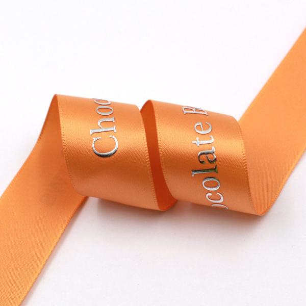 Eco-Friendly Custom Satin Ribbon With Silver Foil Logo Printed Logo Branded Ribbon