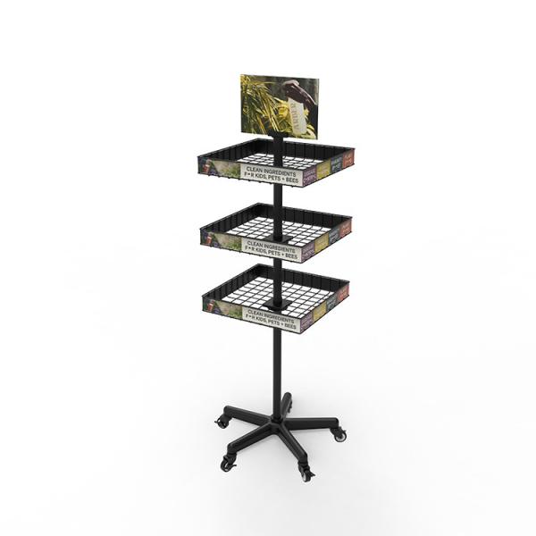Commercial Metal Wire Round Floor 3-tier Wine Display Rack For Retail Stores