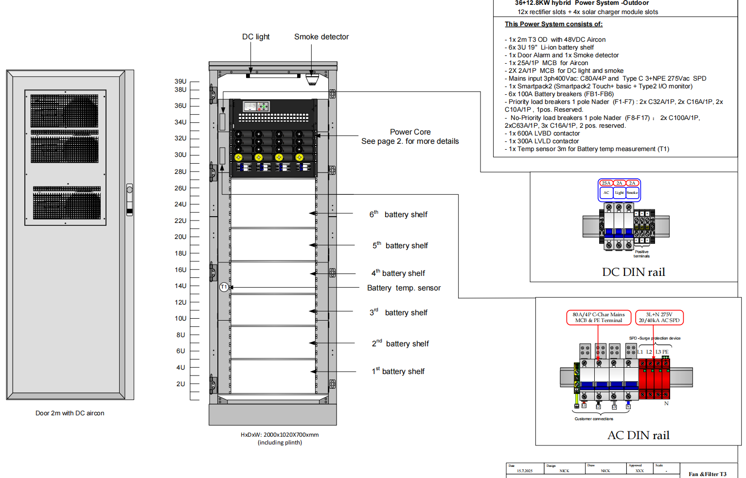 48Vdc 36+12.8KW Solar-Hybrid Power Cabinet with Type 4 Enclosure and Flatpack2 Modules